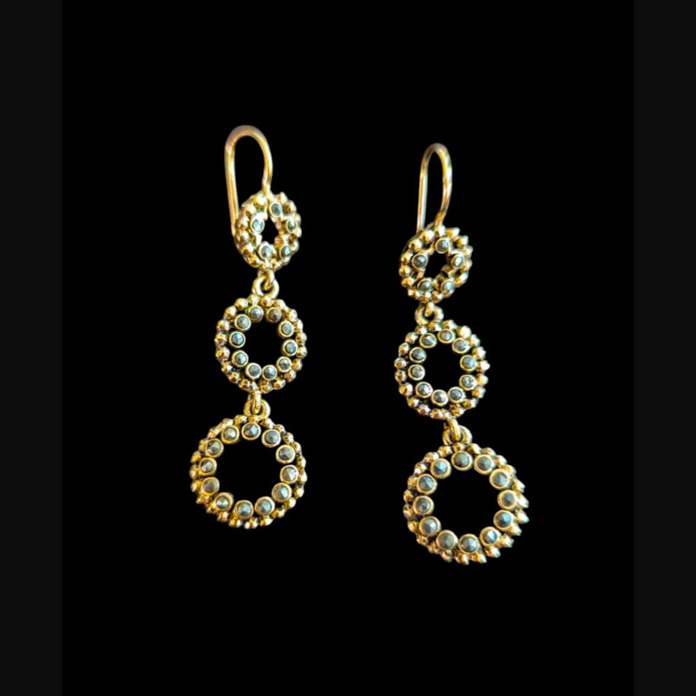 Vintage Monet Gold Tone Marcasite Geometric Circles Wire Hook 2" Earrings